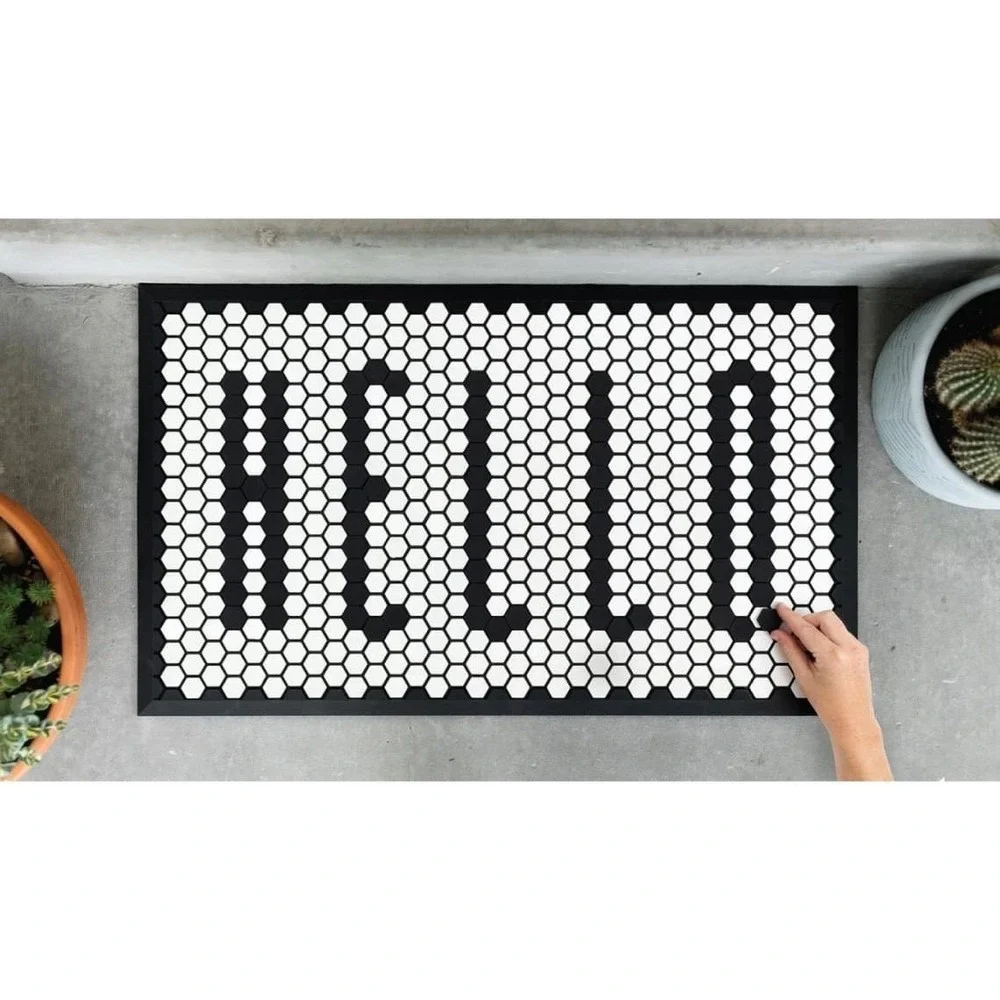 Letterfolk Tile Mat 18x30 White Customizable Floor Mat with 150 Black Tiles